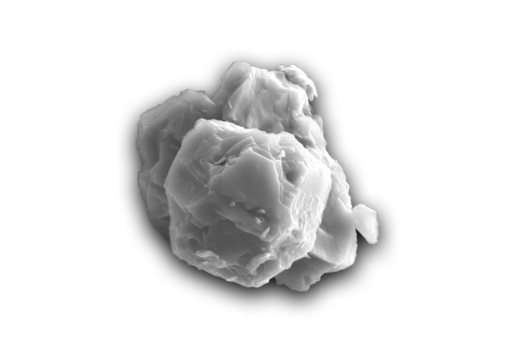 A scanning electron micrograph of a dated presolar silicon carbide grain, which measures about 8 micrometres in its longest dimension. Image: Janaína N. Ávila via AFP