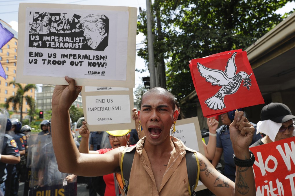 Protesters at a rally against the recent US attack that killed Iranian Major General Qassem Soleimani, in Manila, Philippines, on January 6. Photo: AP