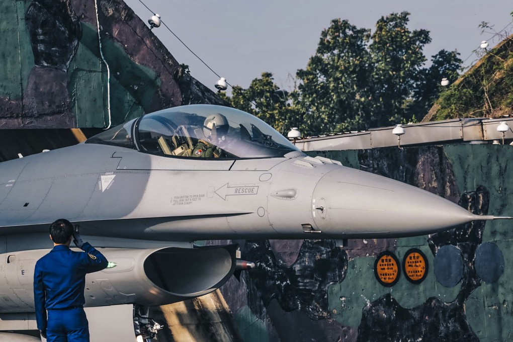 An F-16V pilot takes part in a drill at the Chiayi airbase in southern Taiwan on Wednesday. Photo: Facebook