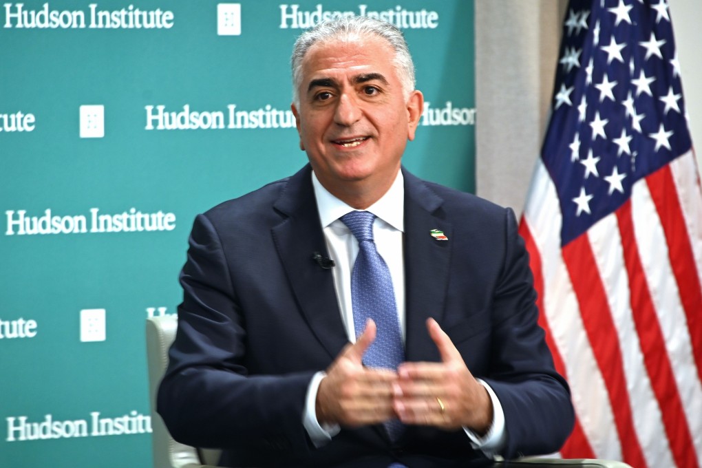 Reza Pahlavi, former crown prince of Iran, speaks about current events in the country at the Hudson Institute in Washington on Wednesday. Photo: AFP