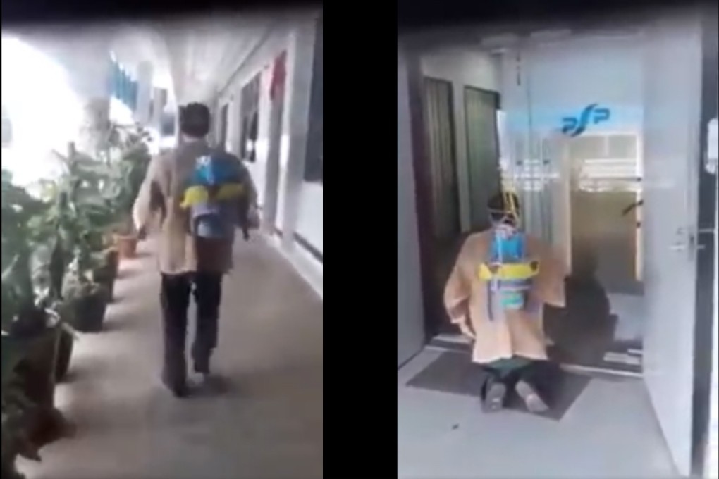 Singapore debt collector Peh Chong Wee turned up at a debtor's workplace in Chinese funeral garb. Photo: Screengrab from Facebook