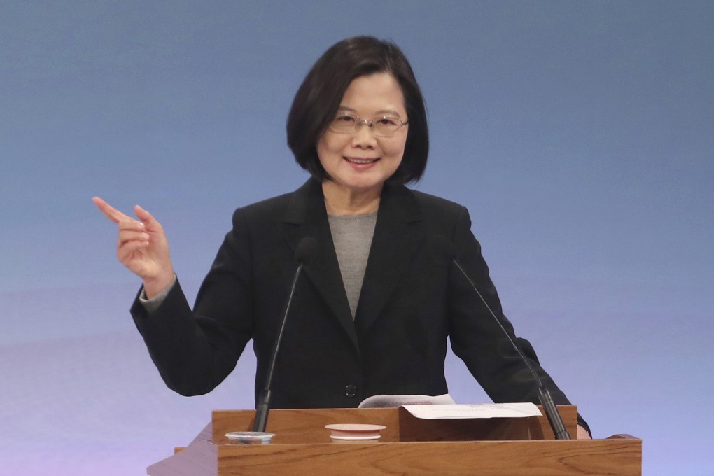 Taiwanese President Tsai Ing-wen speaks during a televised policy debate in Taipei on December 29 in the run-up to the presidential election. Photo: AP