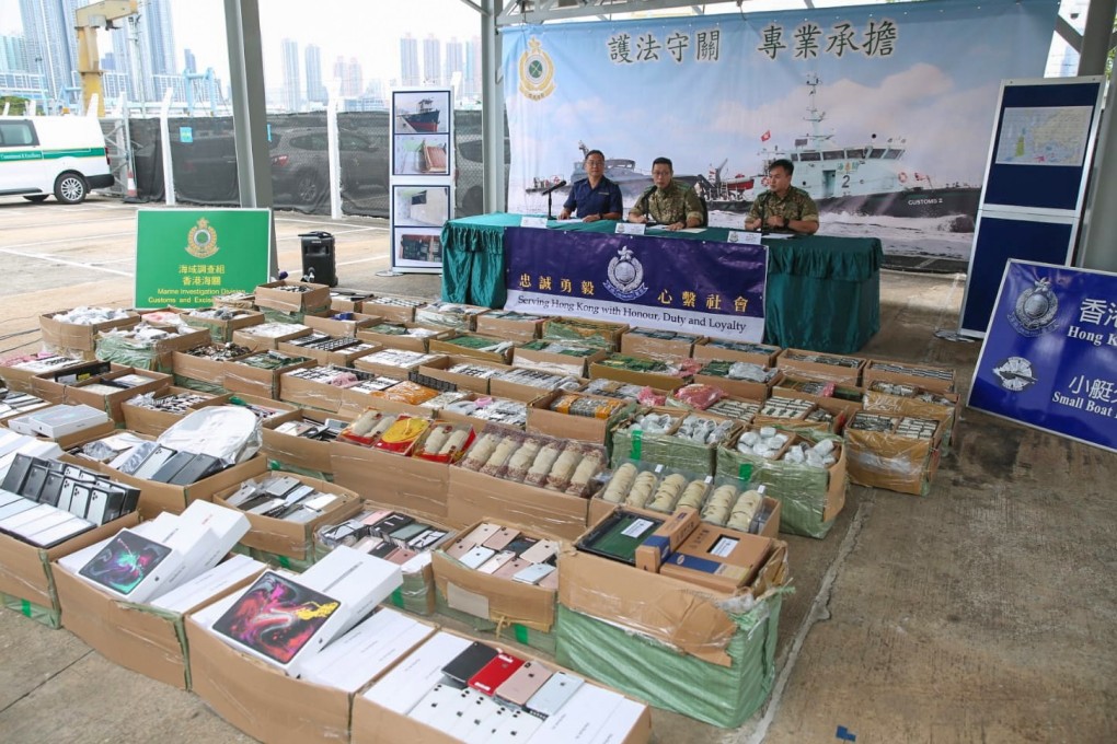 Customs officers present the haul on Friday. Photo: Handout