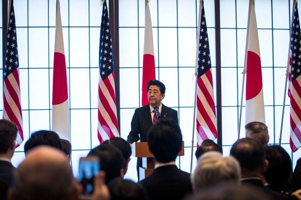 Japan's Prime Minister Shinzo Abe speaks at the 60th anniversary commemorative reception of the signing of the Japan-US security treaty at Iikura Guesthouse in Tokyo on January 19, 2020. Photo: AFP