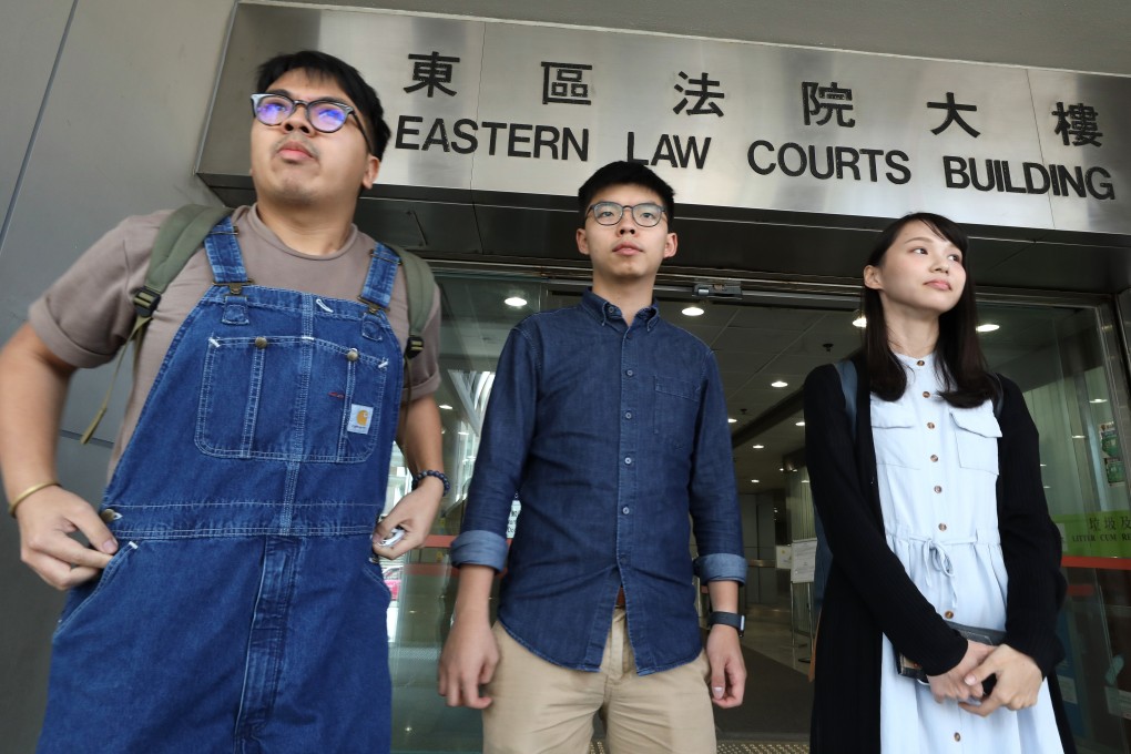 Demosisto leaders Ivan Lam (left), Joshua Wong (centre) and Agnes Chow (right). Lam said the party would no longer push for a referendum on Hong Kong’s future. Photo: Dickson Lee
