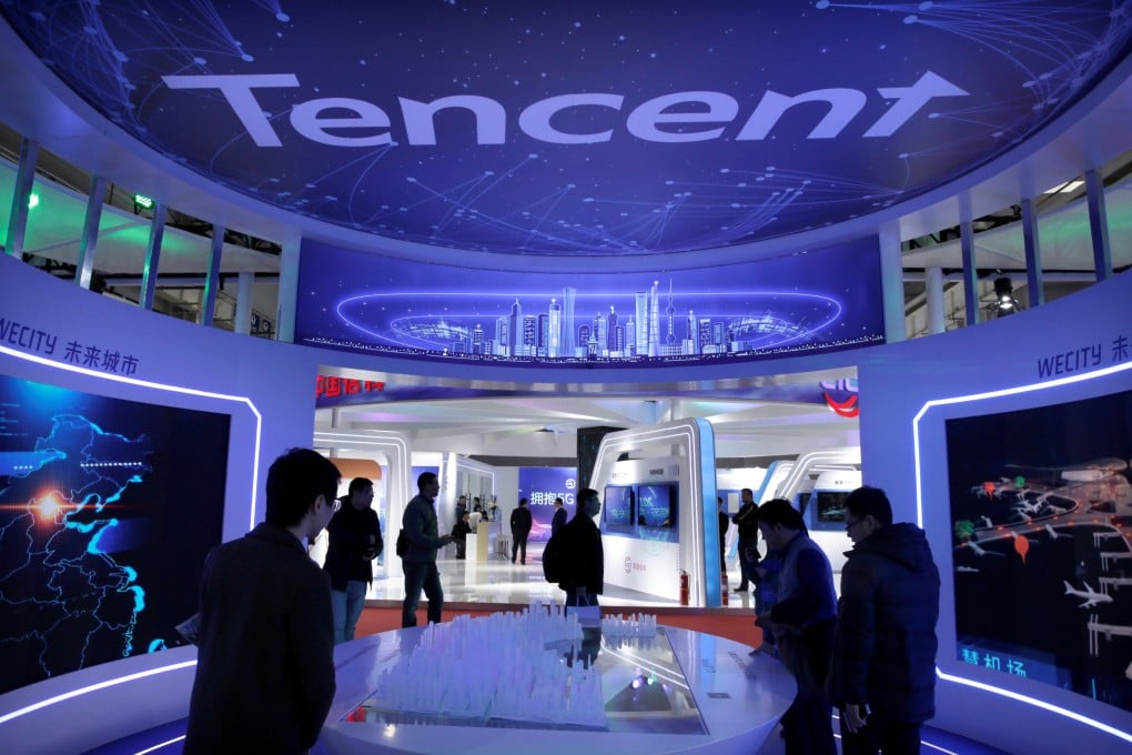 Visitors check out internet giant Tencent Holdings’ booth at the World 5G Exhibition in Beijing on November 22, 2019. Photo: Reuters