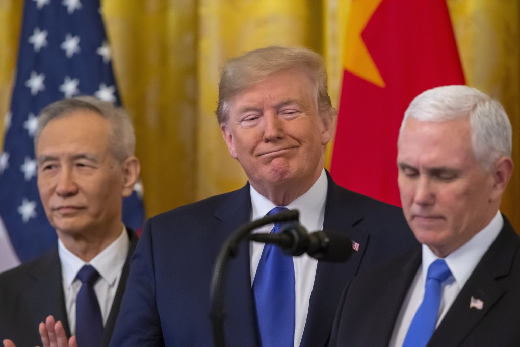 US President Donald Trump – flanked by Chinese Vice-Premier Liu He (left) and US Vice-President Mike Pence at the signing ceremony of the US-China phase-one trade deal in the White House on January 15 – took the opportunity to restate his view that the US dollar is “very high”. Photo: EPA-EFE