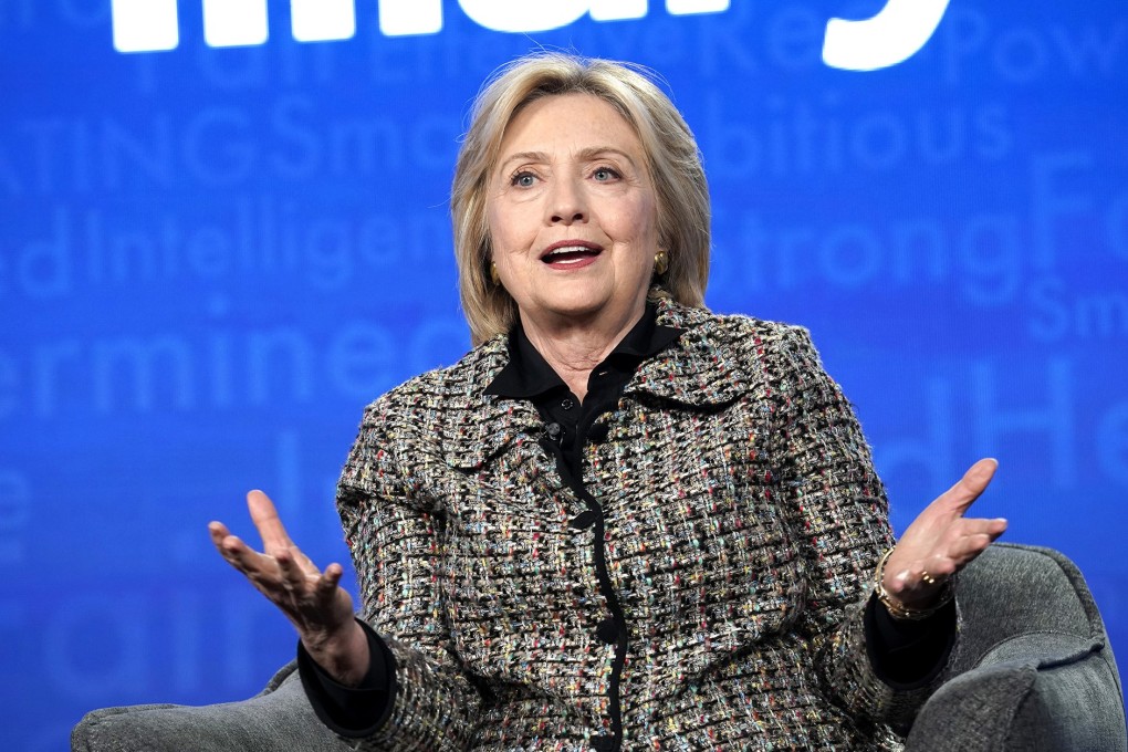 Hillary Clinton, speaking during the Hulu Panel at Winter TCA 2020 in Pasadena, California, on Friday. Photo: TNS
