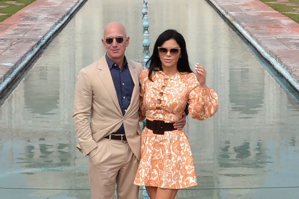Amazon’s Jeff Bezos and his girlfriend Lauren Sanchez on a visit to the Taj Mahal in India. Photo: AFP
