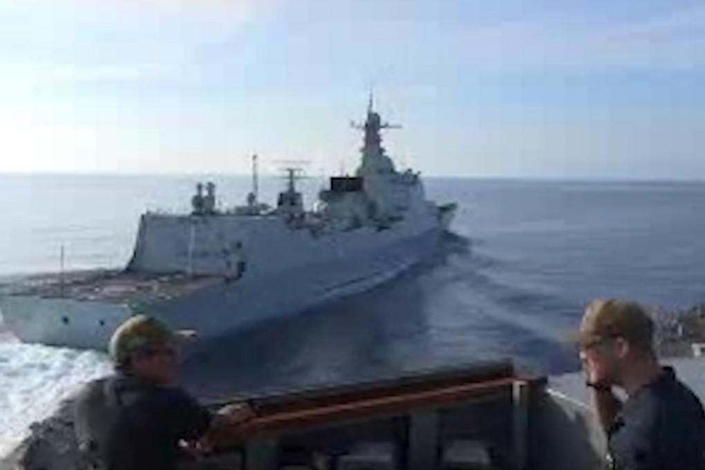 This footage, previously released to the Post by the British Ministry of Defence, shows the two warships narrowly avoiding a collision. The US Navy this week provided the Post with previously unseen footage that experts said appeared to show Chinese sailors preparing for a collision. Photo: British Ministry of Defence