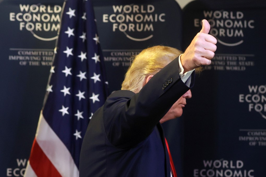 US President Donald Trump gestures as he leaves after a news conference at the World Economic Forum in Davos, Switzerland, on Wednesday. Photo: Reuters