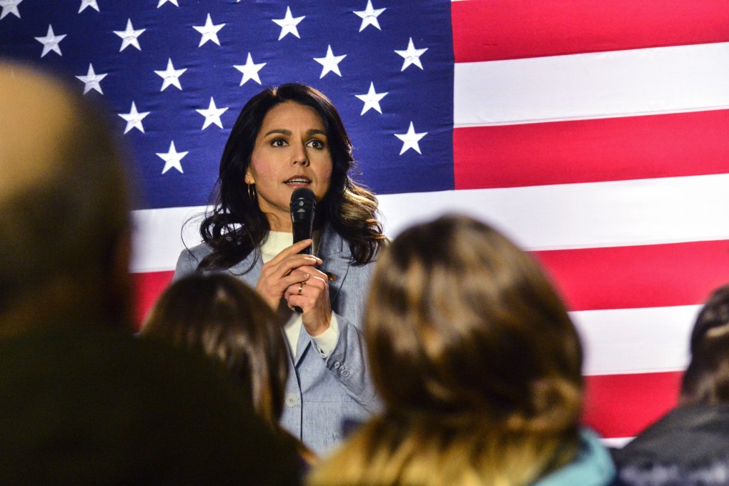 Democratic presidential candidate Tulsi Gabbard hosts a town hall meeting in Keene, New Hampshire, on Tuesday. Photo: The Brattleboro Reformer via AP