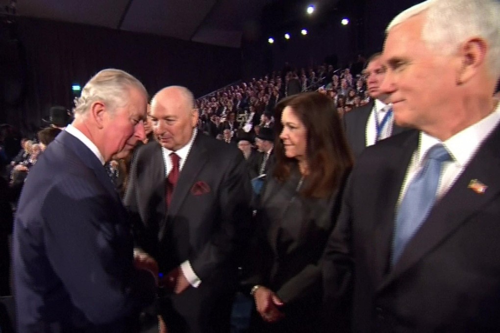 Britain’s Prince Charles (left) chats with dignitaries at the World Holocaust Forum in Jerusalem on Thursday, as US Vice-President Mike Pence (right) looks on. Photo: Yad Vashem Holocaust Remembrance Centre via AFP