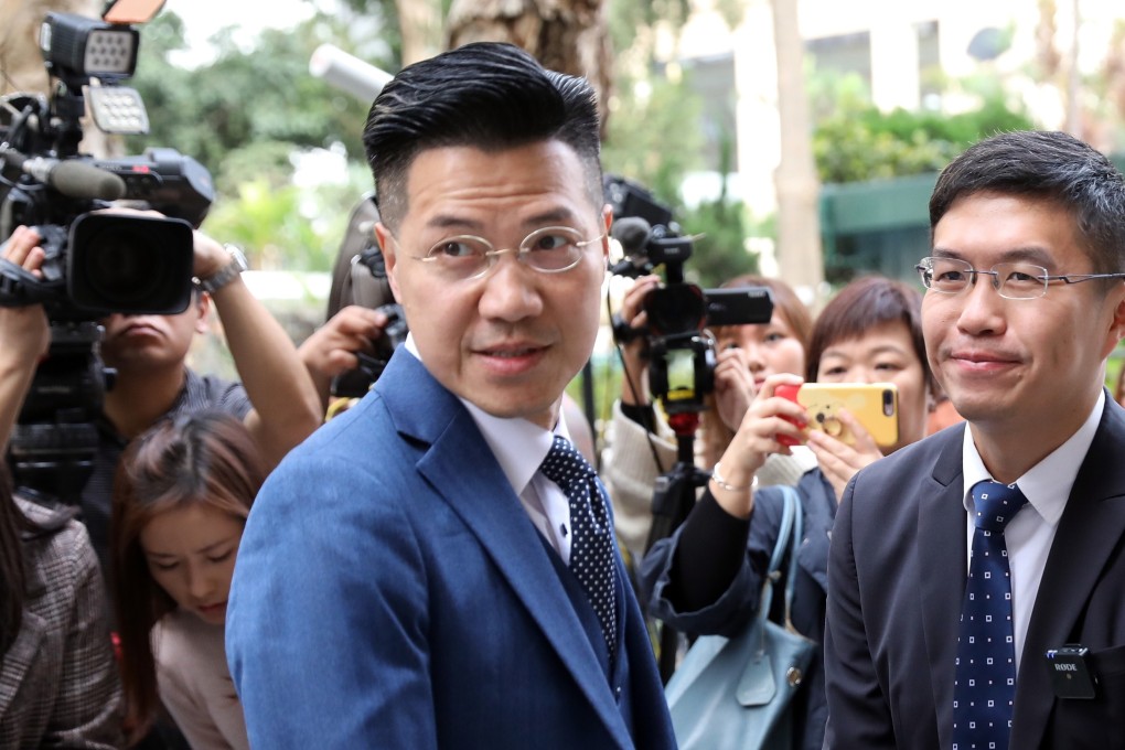 Pro-democracy lawmakers Gary Fan Kwok-wai (left) and Au Nok-hin at the Court of Final Appeal in Central on December 17. They were unseated when a court ruling rendered them unduly elected, because of the bungled disqualification of two other pro-democracy candidates ahead of a Legislative Council by-election in March 2018. Fan and Au had then contested those seats and won. Photo: Nora Tam