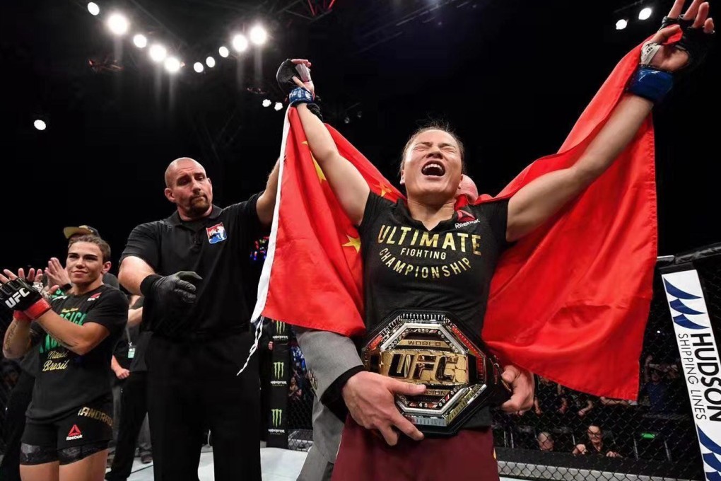 Zhang Weili celebrates her strawweight win at UFC Shenzhen. Photos: Brandon Magnus/Zuffa LLC