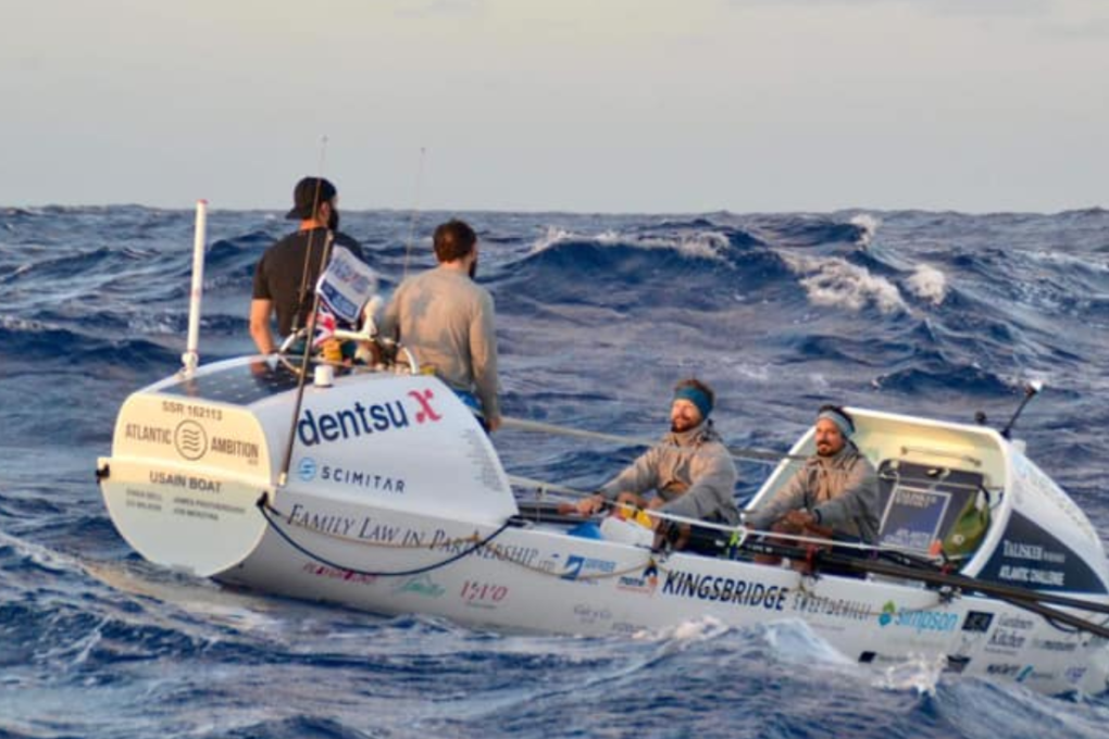 Ewan Bell, James Protherough, Ed Wilson and Jon Merotra rowing across the Atlantic. Photo: Talisker Whisky Atlantic Challenge