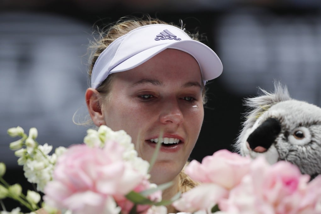 A tearful Caroline Wozniacki calls time on her glittering tennis career. Photo: EPA