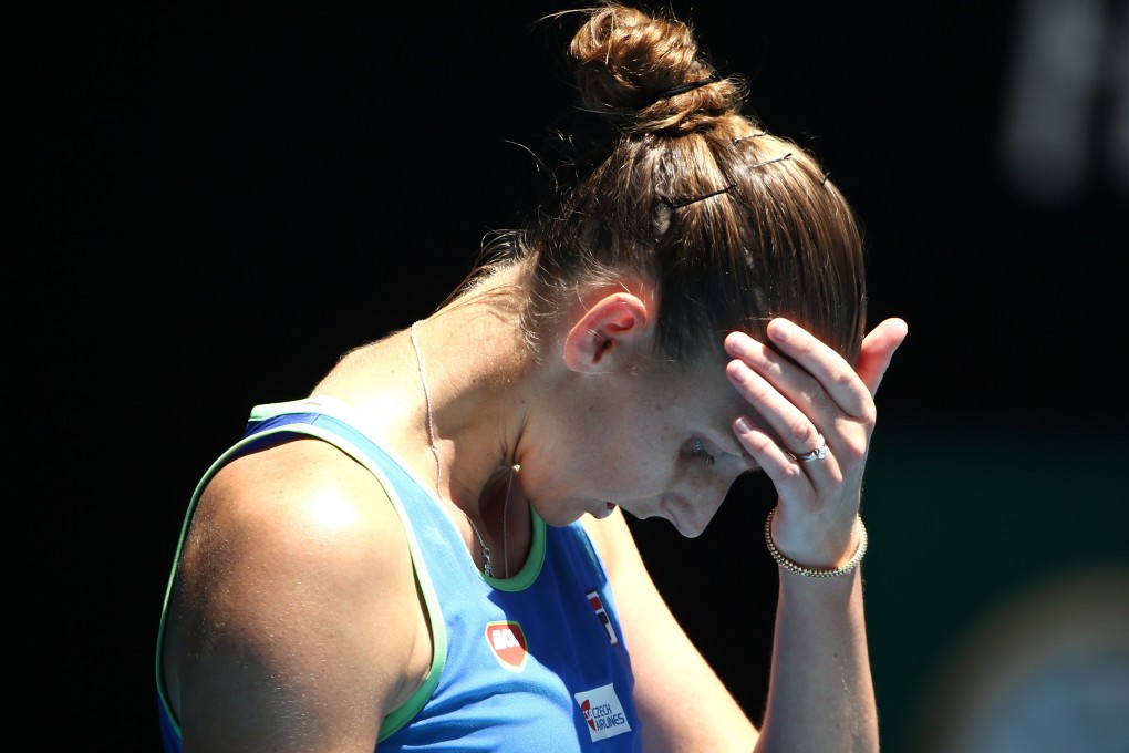 Karolina Pliskova looks dejected as she plays Anastasia Pavlyuchenkova at the Australian Open. Photo: EPA-EFE