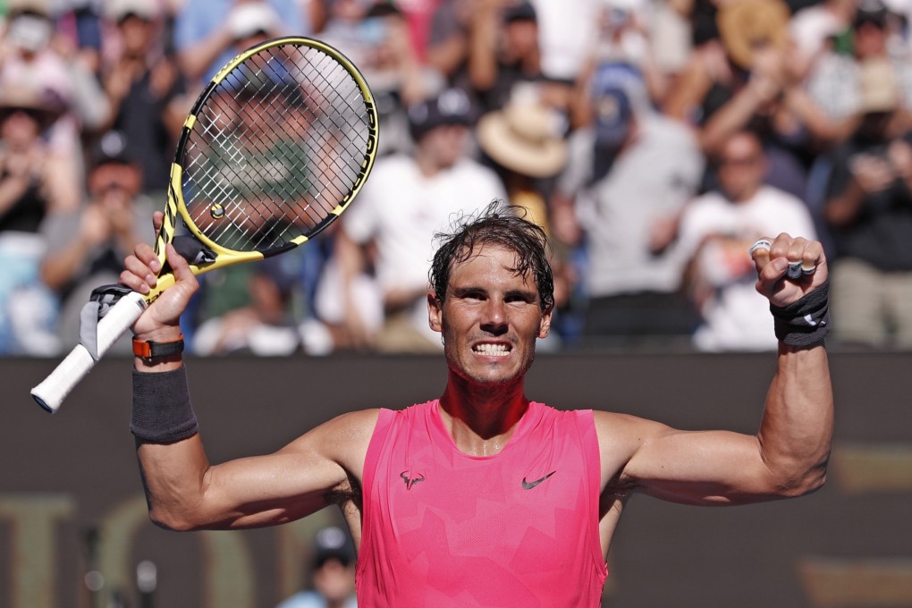 Rafael Nadal celebrates winning his men’s singles third round match against Pablo Carreno Busta at the Australian Open. Photo: EPA-EFE