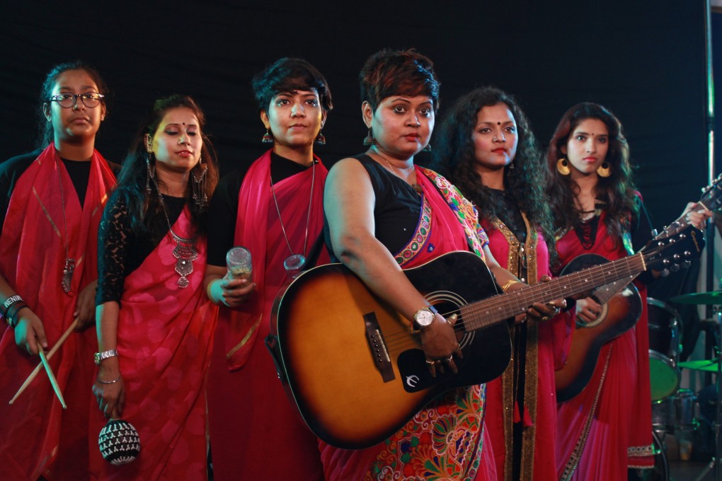 Members of all-female Indian rock band Meri Zindagi (from left) Anamika Jhunjhunwala (drummer), Niharika Dubey (piano), Parul Awasthi (guitar), Jaya Tiwari (founder, singer, lyricist), Saubhagya Dixit (percussion/singer) and Poorvi Malviya (guitar).
