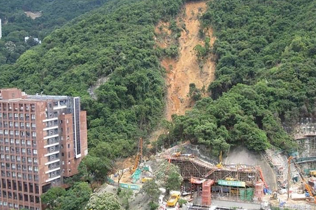 A heavy storm in June 2008 triggered 347 landslides, including this one at the University of Hong Kong. Photo: Civil Engineering and Development Department.