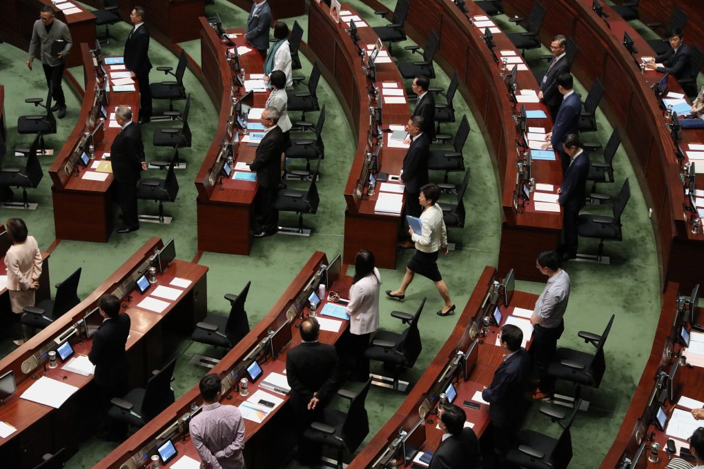 Chief Executive Carrie Lam arrives for a question and answer session at the Legislative Council in Admiralty on October 17, a day after she had to deliver her annual policy address via video link, as proceedings in the chamber had become too chaotic. Photo: Nora Tam