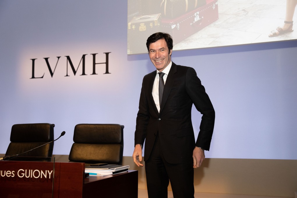 Jean-Jacques Guiony, chief financial officer of LVMH Moet Hennessy Louis Vuitton, arrives for the luxury conglomerate’s results announcement in Paris on Tuesday. Hong Kong sales fell 40 per cent in the fourth quarter, and global sales growth eased, LVMH said. Photo: Bloomberg