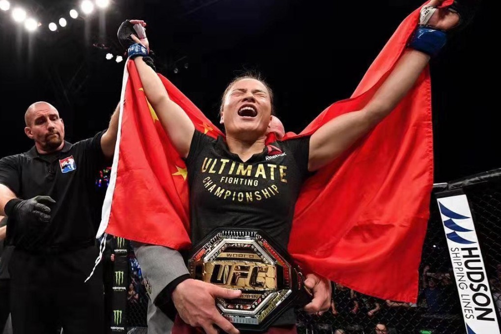 Zhang Weili claims the strawweight belt after beating Jessica Andrade last year. Photo: Handout