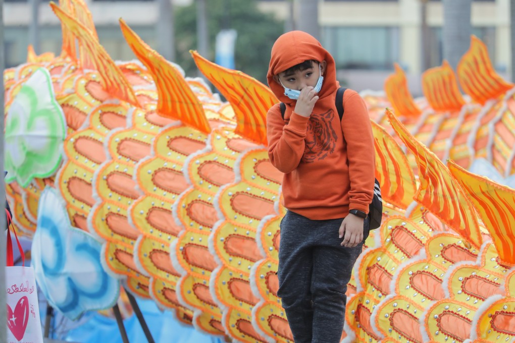 A child in Tsim Sha Tsui on January 24 is seen wearing a mask as protection against the coronavirus outbreak that originated Wuhan. Photo: Edmond So
