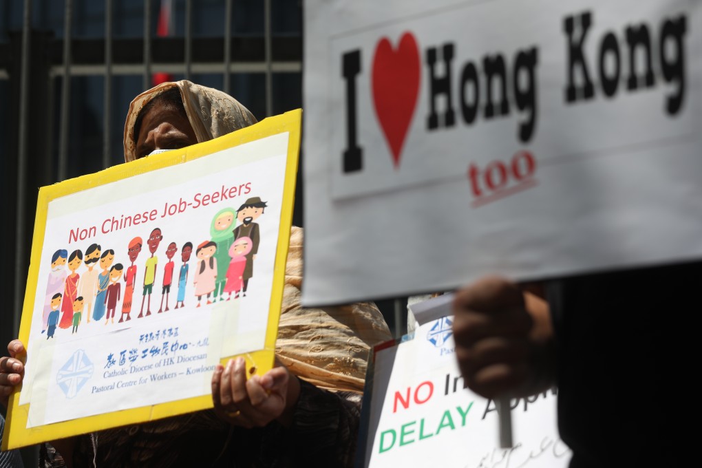 Members of Hong Kong’s ethnic minority residents call for equal employment opportunities, outside the government’s headquarters in 2018. Photo: Xiaomei Chen