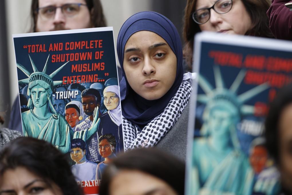 Demonstrators at a rally outside the US 4th Circuit Court of Appeals in Richmond, Virginia, on Tuesday. Photo: AP