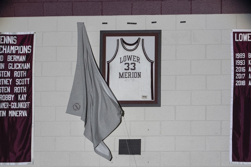 Kobe Bryant's Lower Merion jersey is unveiled in the Bryant Gymnasium during a ceremony at Lower Merion High School. Photo: AP