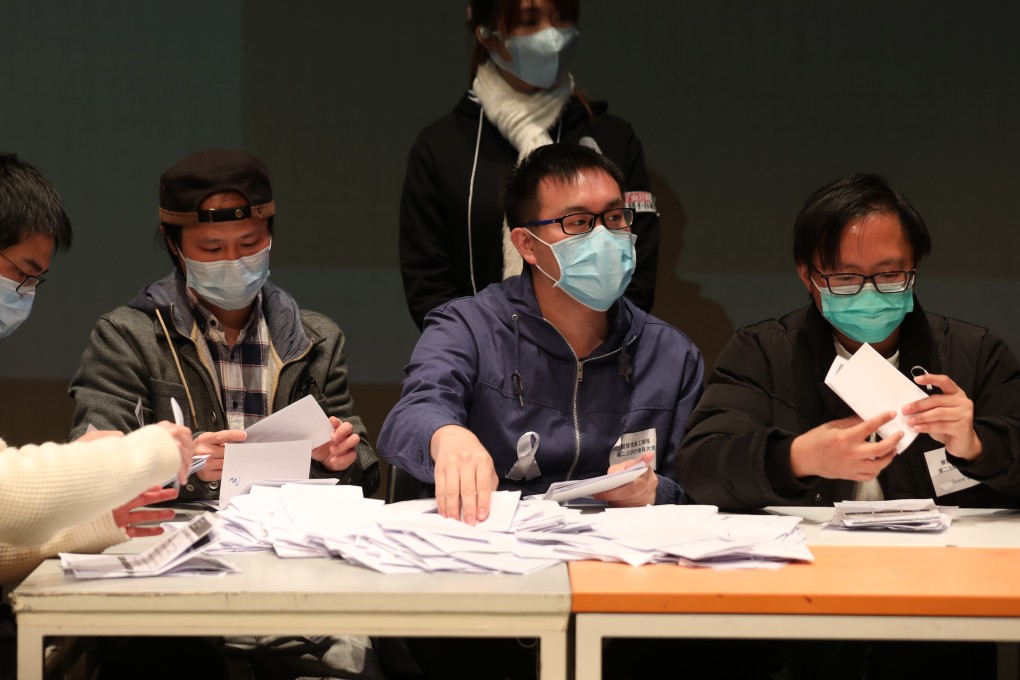 Members of the Hospital Authority Employees Alliance count the votes in a poll on possible strike action. Photo: Xiaomei Chen