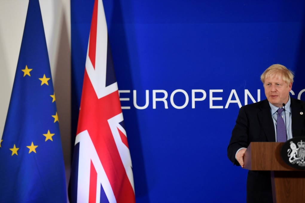 Britain’s Prime Minister Boris Johnson speaks during a news conference at the European Union leaders summit. Photo: Reuters