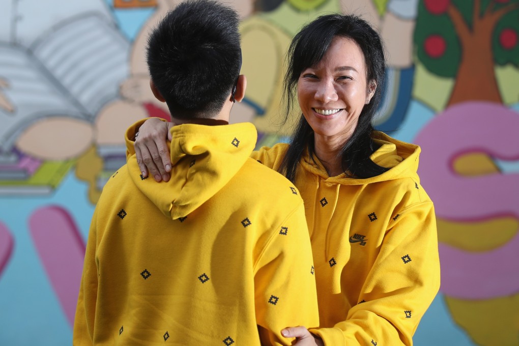 Sue Tung and her son Harris at his Sha Tin school. Photo: Winson Wong
