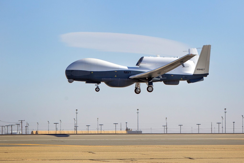 The Triton unmanned aircraft system completes its first flight at the Northrup Grumman manufacturing facility in California in 2014. Photo: AFP
