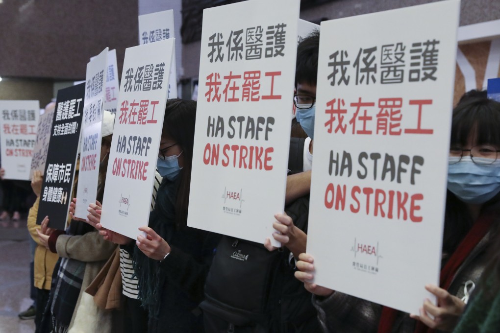Members of Hong Kong’s Hospital Authority Employees Alliance go on strike on February 3. Photo: K.Y. Cheng