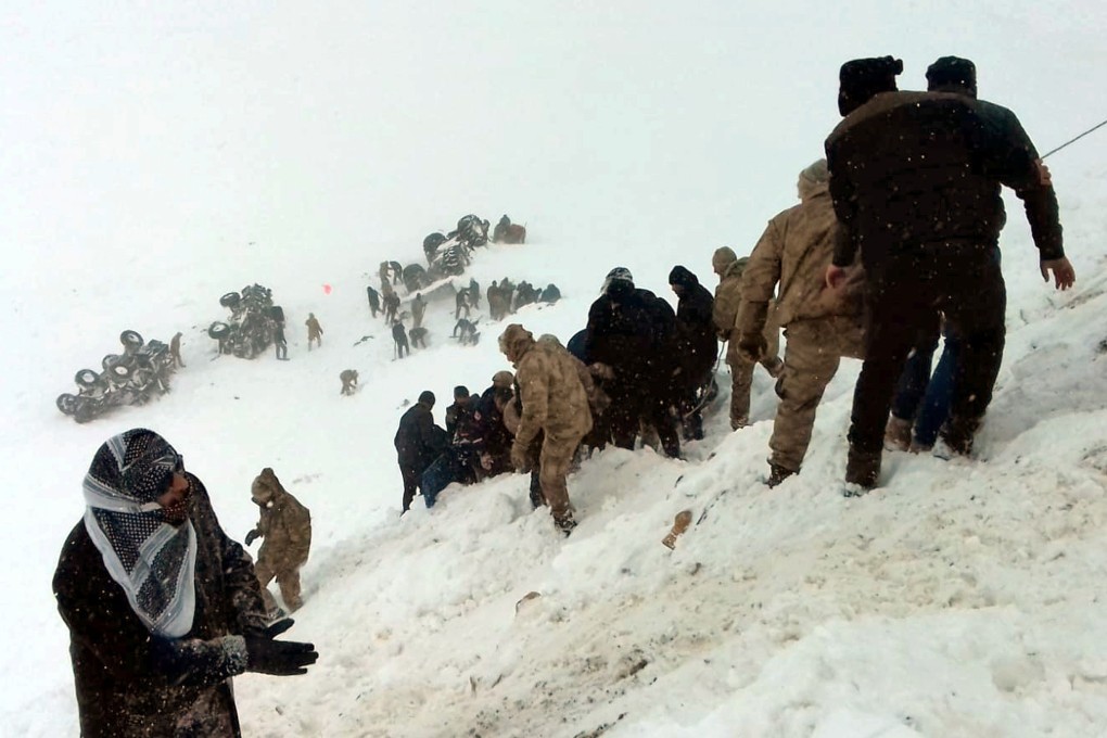 Turkish soldiers and locals try to rescue people trapped under avalanche in Bahcesaray in Van province. Photo: Reuters