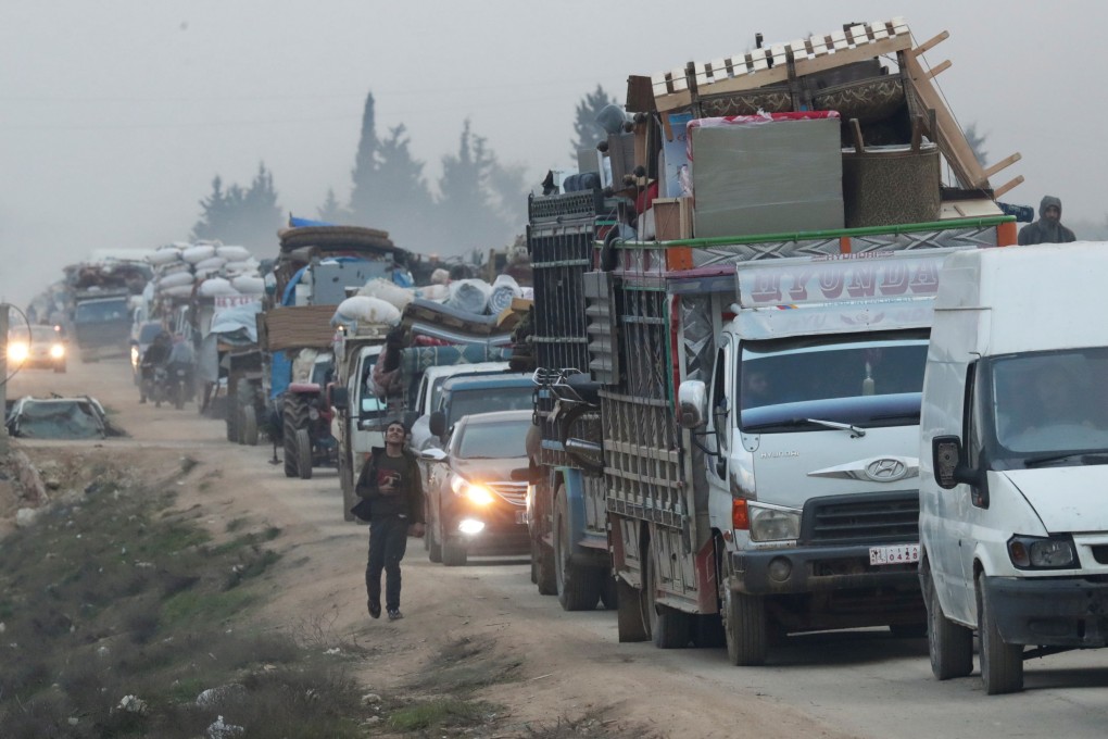 Trucks carrying belongings of displaced Syrians, is pictured in the town of Sarmada in Idlib province, Syria. Photo: Reuters