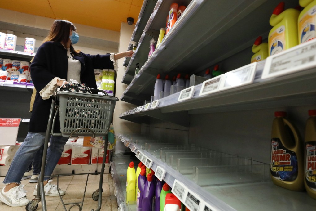 Cleaning products are among goods in short supply at this supermarket in Wan Chai. Photo: Nora Tam
