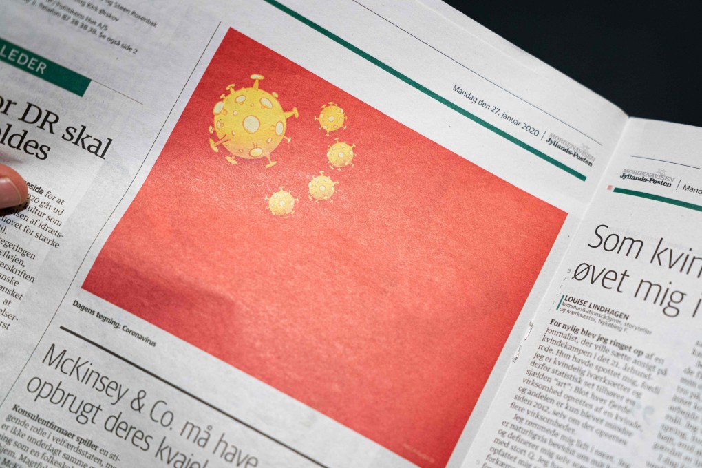 The Danish daily Jyllands-Posten has come in for criticism after it published on January 27 a satirical cartoon by Niels Bo Bojesen, who replaced the stars on the Chinese flag with the coronavirus. Photo: AFP
