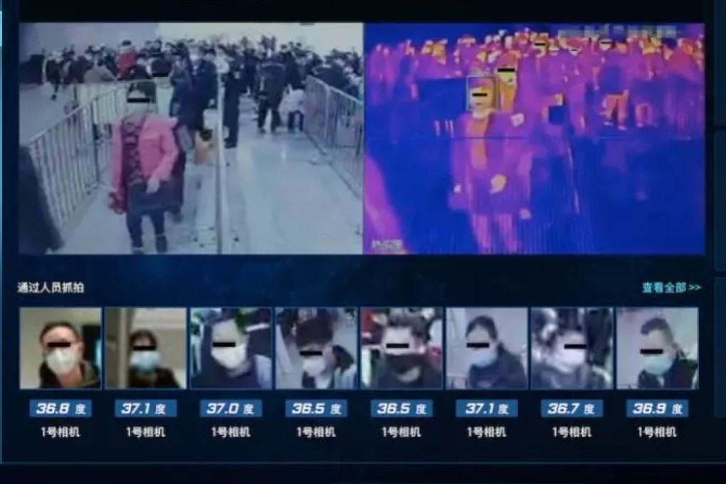 A display shows the temperature measurements of commuters at a railway station in Beijing, where artificial intelligence company Megvii has set up its advanced remote fever detection system. Photo: Handout