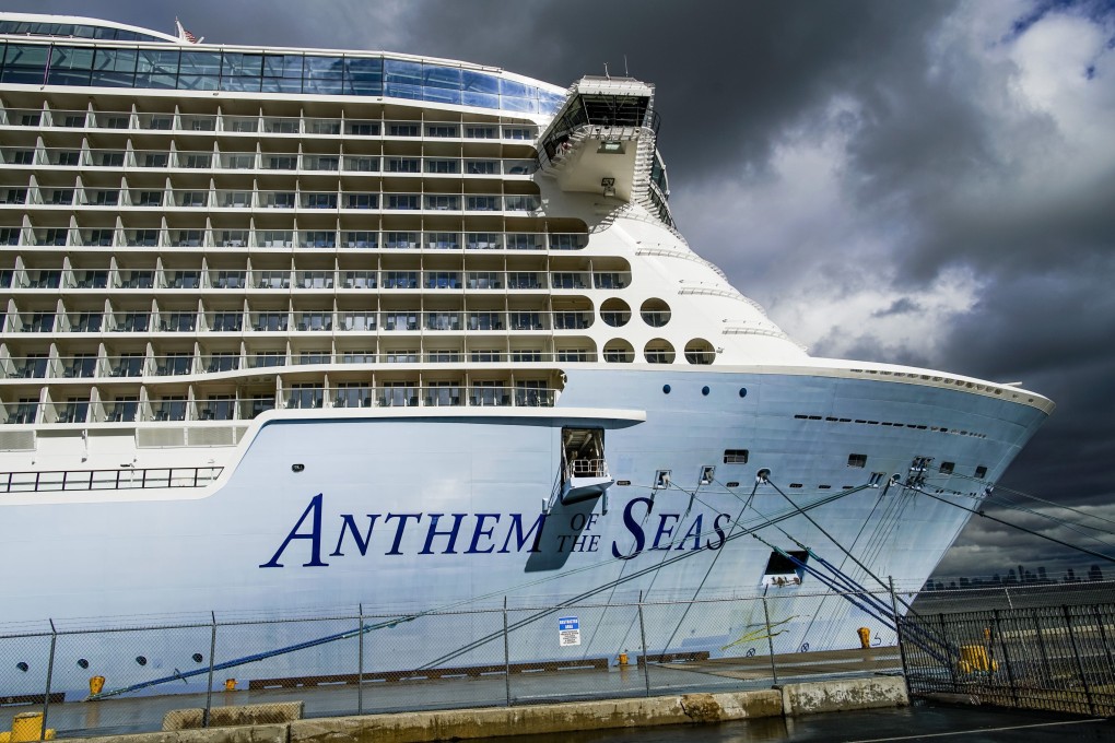 The Royal Caribbean cruise ship Anthem of the Seas docked at Cape Liberty Port in Bayonne, New Jersey, on Friday. Four passengers were taken to a nearby hospital after initial screening for coronavirus. Photo: Getty Images via AFP