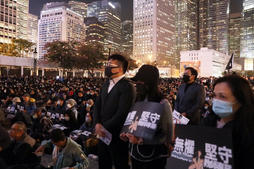 Teachers and their supporters at an anti-government protest at Edinburgh Place in Central. Photo: K.Y. Cheng