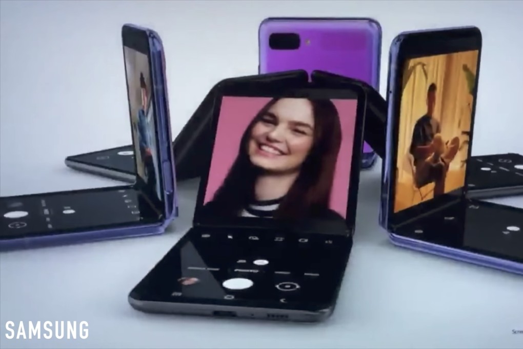 Samsung Electronics’ new Galaxy Z Flip smartphone is shown in this screenshot of the company’s television advertisement, which was broadcast during the 92nd Academy Awards show. Photo: Handout