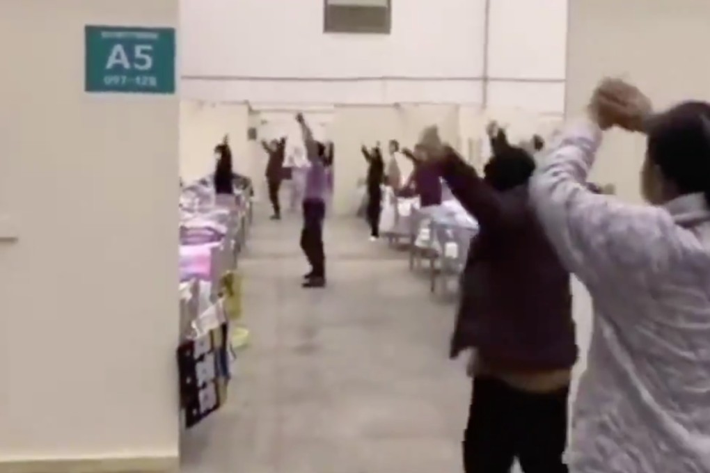 The video showed mask-wearing dancers at a temporary hospital in Wuhan. Photo: Xinhua