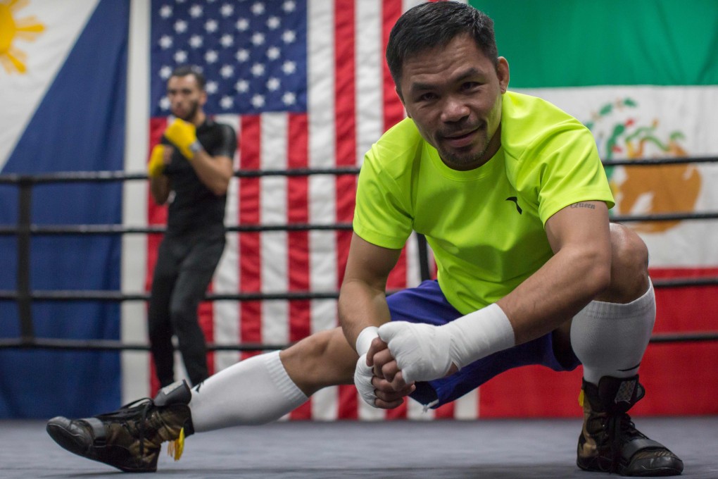 Manny Pacquiao trains at the Wild Card Boxing gym, Los Angeles ahead of his welterweight title fight against Keith Thurman in 2019. Photo: AFP