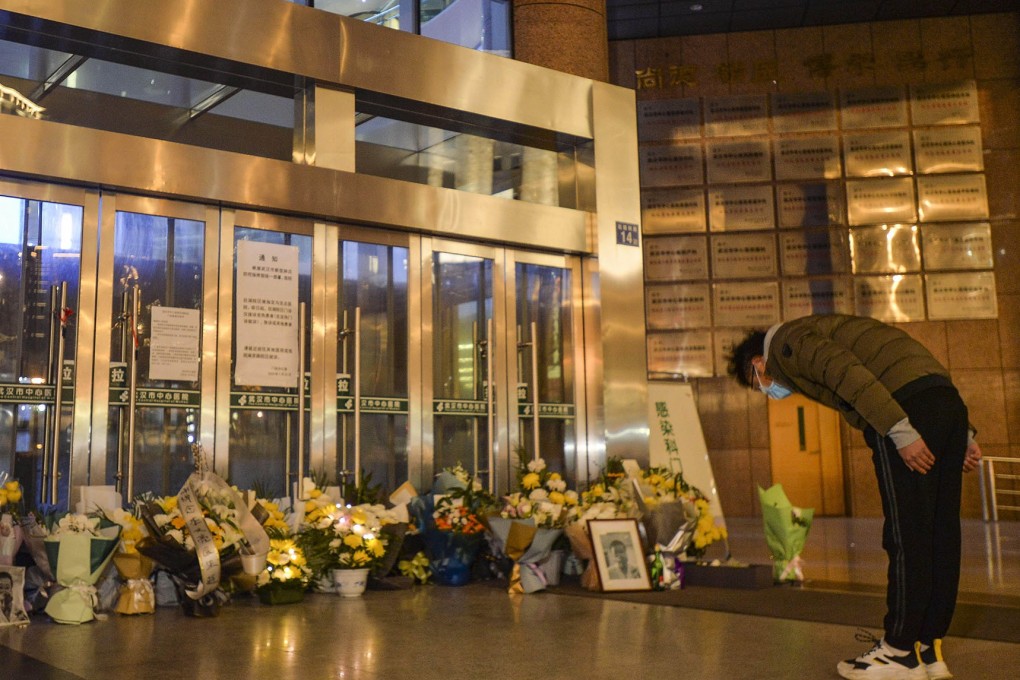 A tribute to Dr Li Wenliang, who sounded an early alarm about the coronavirus outbreak, at his hospital in Wuhan. Photo: TNS