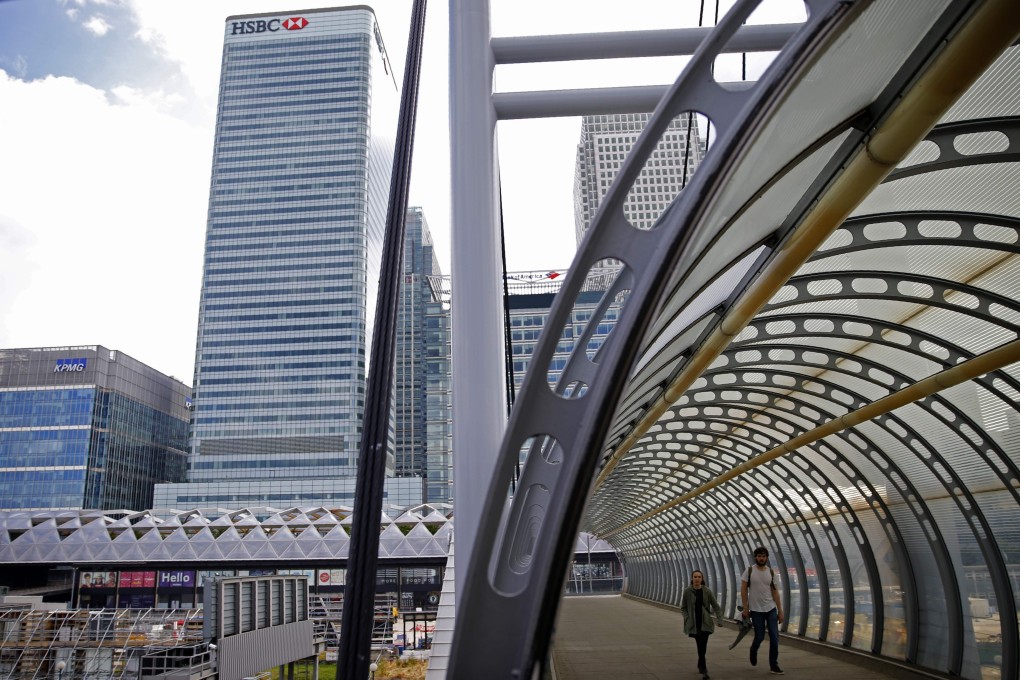 A view of the HSBC tower in the Canary Wharf financial district of east London on June 26, 2016. Photo: Agence-France Presse