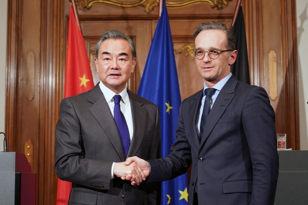 Chinese Foreign Minister Wang Yi with German Foreign Minister Heiko Maas after a joint press conference in Berlin on Thursday. Wang is to give the keynote address at the Munich Security Conference on Saturday. Photo: Xinhua